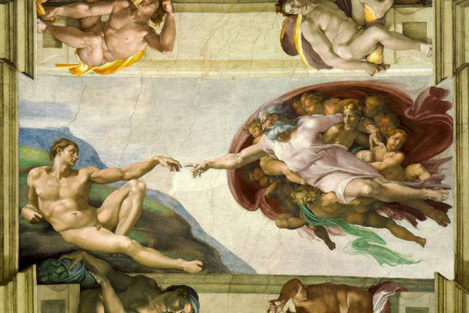 Микеланджело. Сикстинская капелла. Фрагмент фрески «Бог сотворяет Адама»